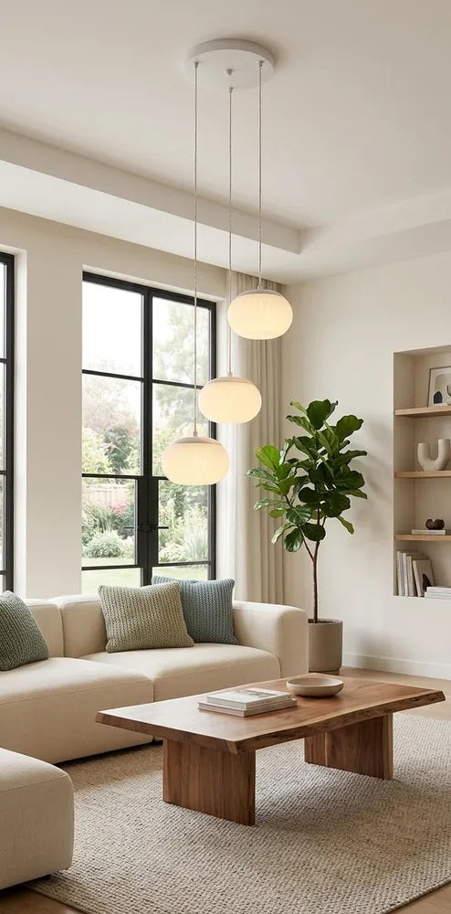 Moderna LED visilica, luster mlecno bele boje sa 3 kugle