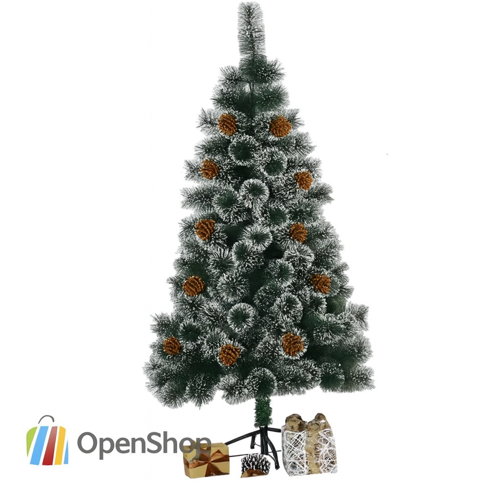 Jelka sa belim iglicama i šišarkama 180cm