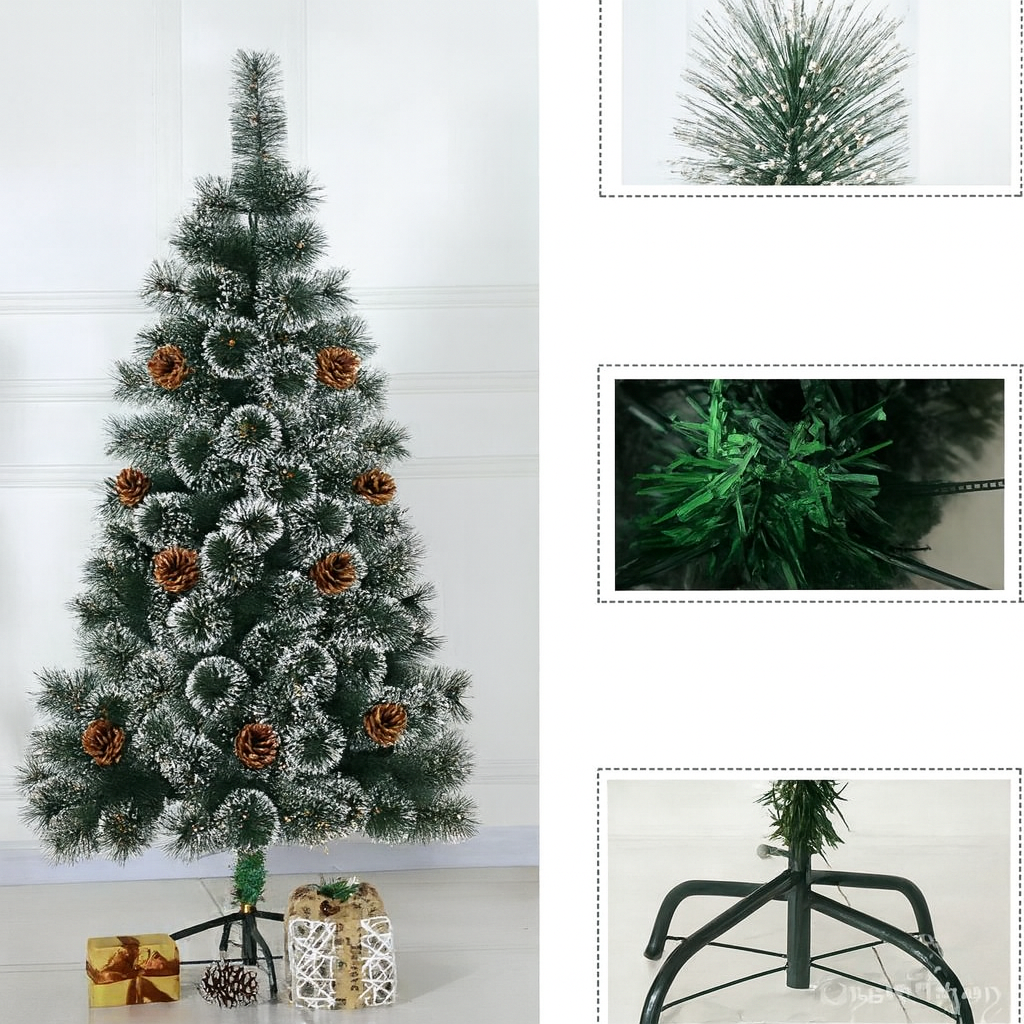 Jelka sa belim iglicama i šišarkama 180cm