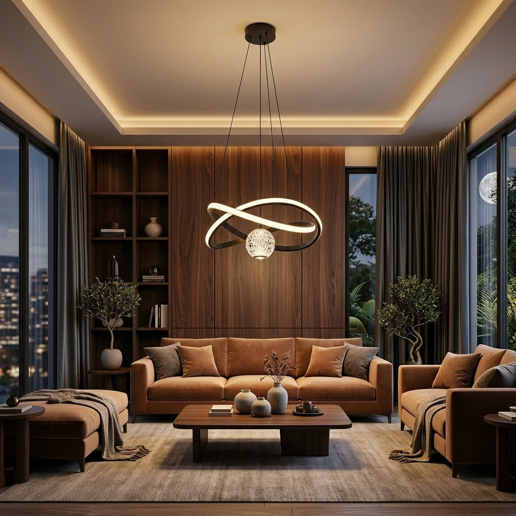 LED LINE luster sa kuglom i daljinskim, crno bela elegancija